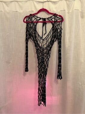 Black Crochet Netting Beach Cover-Up